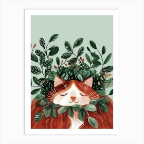 Cat With Leaves 12 Art Print