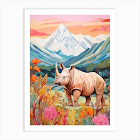 Rhino With Flowers & Plants 12 Art Print