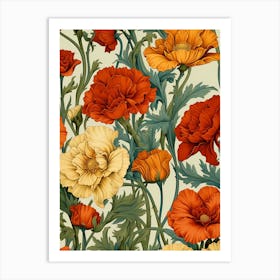 Vintage Poppy Seamless Pattern Art Print