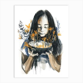 Girl With Flowers 4 Art Print