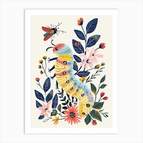 Colourful Insect Illustration Catepillar 7 Art Print