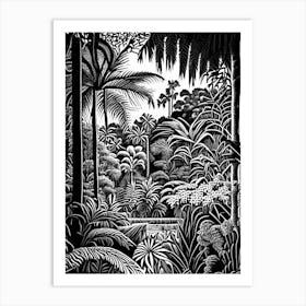 Nong Nooch Tropical Garden, 1, Thailand Linocut Black And White Vintage Art Print