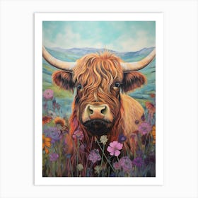 Floral Portrait Painting Style Of Highland Cow 4 Art Print