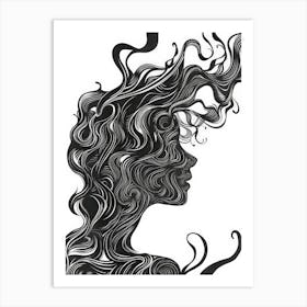 Portrait Of A Woman With Hair Art Print