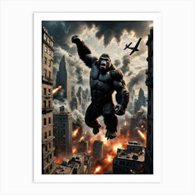 Biplane Dogfight Over the Giant Gorilla’s Towering Terror Art Print