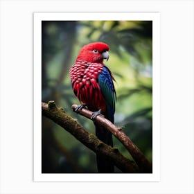 Scarlet Serenade: Rosella Bird Poster Art Print