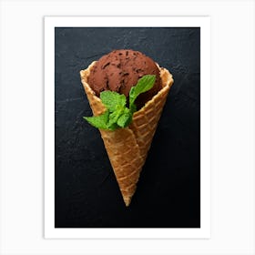 Ice cream in a waffle cup — Food kitchen poster/blackboard, photo art Art Print