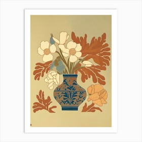 Vase With Flowers Woodcut 3 Art Print