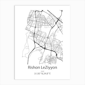 Rishon Leziyyon,Israel Minimalist Map Art Print