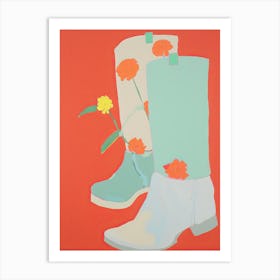 A Painting Of Cowboy Boots With Yellow Flowers, Pop Art Style 4 Art Print
