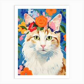 Turkish Angora Cat With A Flower Crown Painting Matisse Style 4 Art Print