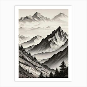 Monochrome Mountain Landscape Art Print (8) Art Print