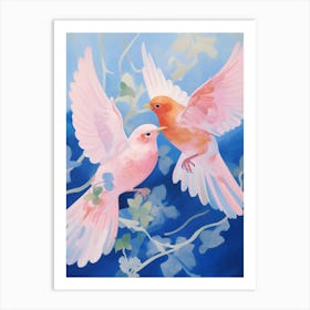 Pink Ethereal Bird Painting Eastern Bluebird 3 Art Print