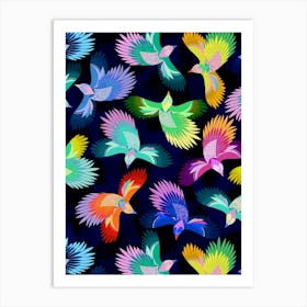 Glow Birds - Dark Multi Art Print