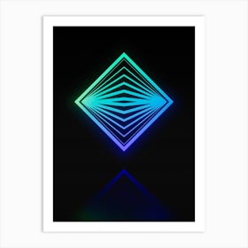 Neon Blue and Green Abstract Geometric Glyph on Black n.0116 Art Print