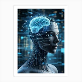 Abstract Head Of A Cyborg With A Highly Detailed Geometric Brain Profile Connected To A Futuristic (3) Art Print