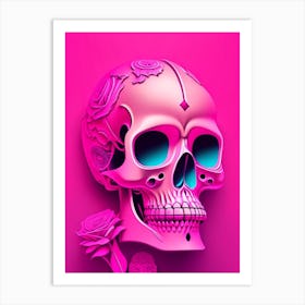 Skull With Surrealistic Elements 3 Pink Pop Art Art Print