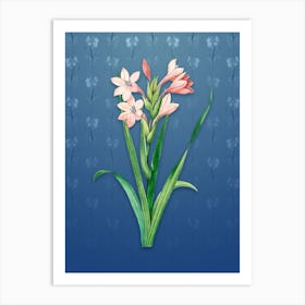 Vintage Gladiolus Saccatus Botanical on Bahama Blue Pattern n.0620 Art Print