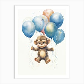 Monkey Painting With Balloons Watercolour 4 Art Print