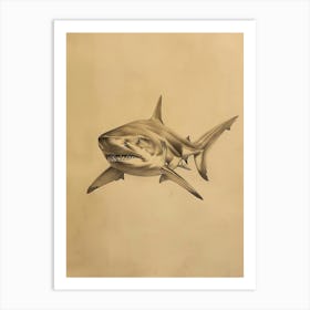 Largetooth Cookiecutter Shark Vintage Illustration 5 Art Print