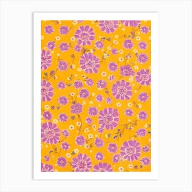 Lavender Floral Print Retro Pattern 2 Flower Art Print