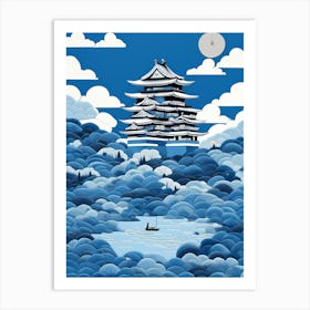 Japanese Castle, Japanese Quilting Art, Japanese Blue, 1472 Art Print