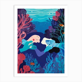 Mermaids Kissing Art Print