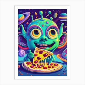 Alien Child Eating A Pizza Art Print