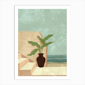 Potted Plant On Stairs Art Print