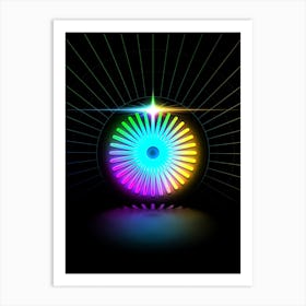 Neon Geometric Glyph in Candy Blue and Pink with Rainbow Sparkle on Black n.0404 Art Print