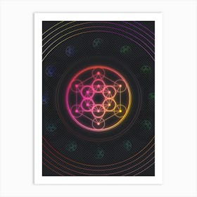 Neon Geometric Glyph Abstract in Pink and Yellow Circle Array on Black n.0072 Art Print