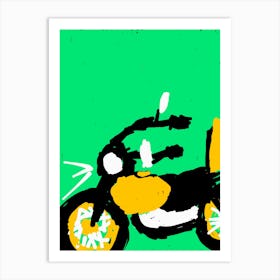 Motorcycle On A Green Background Art Print