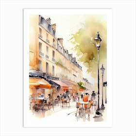 Paris city, passersby, cafes, apricot atmosphere, watercolors.14 Art Print