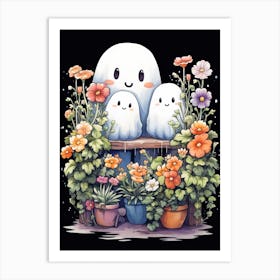 Cute Bedsheet Ghost, Botanical Halloween Watercolour 132 Art Print