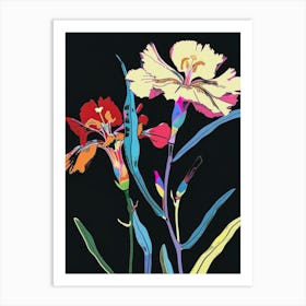 Neon Flowers On Black Carnation Dianthus 2 Art Print