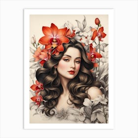 Woman With Flowers Art Print