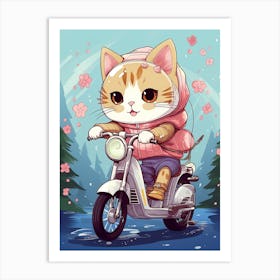 Kawaii Cat Drawings Biking 2 Art Print