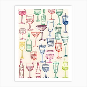 Hand Drawn Cocktail Glasses Vector Art Print