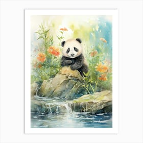 Panda Art Painting Watercolour 2 Art Print