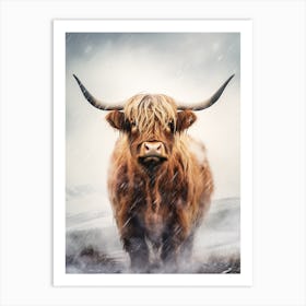 Watercolour Of Highland Cow In The Rain 4 Art Print
