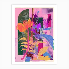 Lavender Neon Flower Collage Art Print