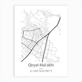 Qiryat Mal Akhi,Israel Minimalist Map Art Print