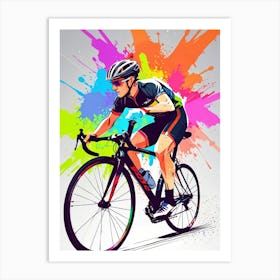 Cyclist With Colorful Paint Splashes Art Print