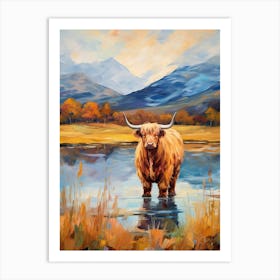 Warm Tones Highland Cow Impressionism Style Painting 4 Art Print
