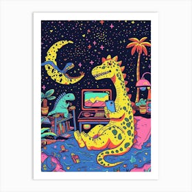 Dinosaur In Starry Dinosaur Bedroom Art Print
