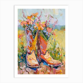 Cowboy Boots And Wildflowers Twinflowers Art Print
