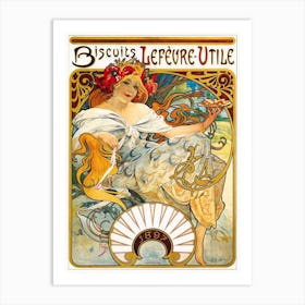 Vintage French Biscuit Advertisement, Mucha Art Print