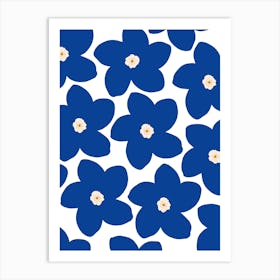 Retro Floral Blue And White Flowers Art Print