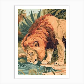 Barbary Lion Drinking Illustration 3 Art Print