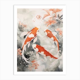 Orange Koi Fish Watercolour With Botanicals 8 Art Print